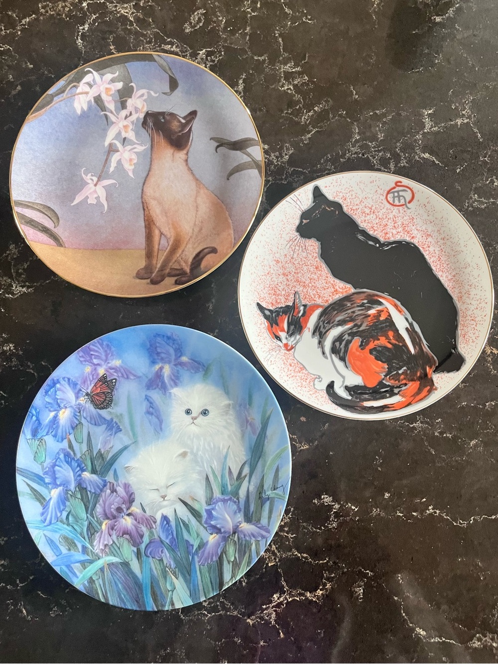 Set of 3 Cat Plate Garden Discovery Lily Chang Danbury Mint Irene Spencer Boston